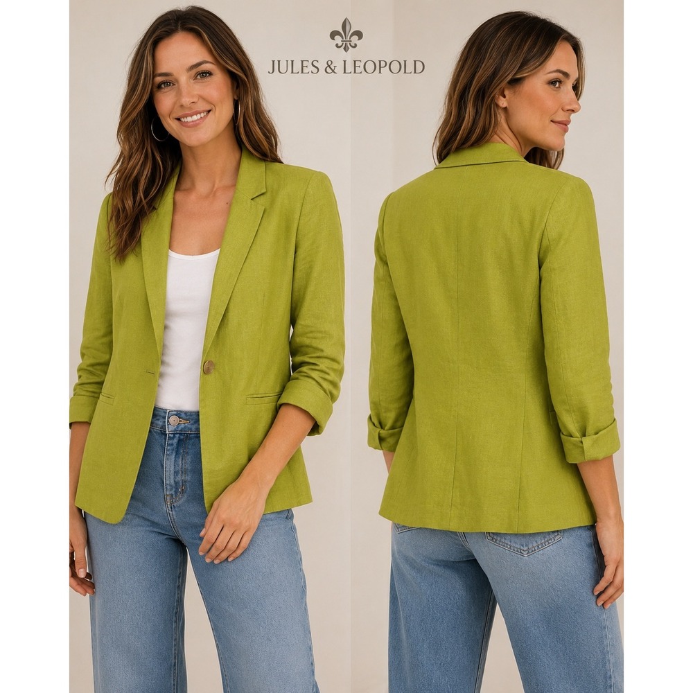 Jules & Leopold Green Ruched 3/4 Sleeve Floral Lined Blazer Career Jacket Size M